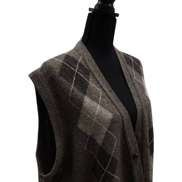 L.L.Bean Argyle Lambswool Vest Nwt Made in Ireland Size XL Grey - Picture 4 of 11